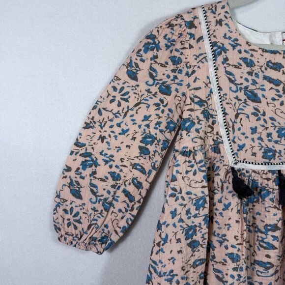 Cheeky Plum Pale Pink Blue Leaf Abstract Tassel Gauze Tunic Dress Girls 5T Lined - Picture 5 of 11